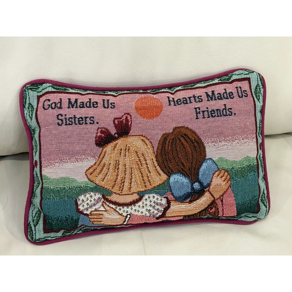 God Made Us Sisters Hearts Made Us Friends 90s Tapestry 11.5"x7.5" Throw Pillow